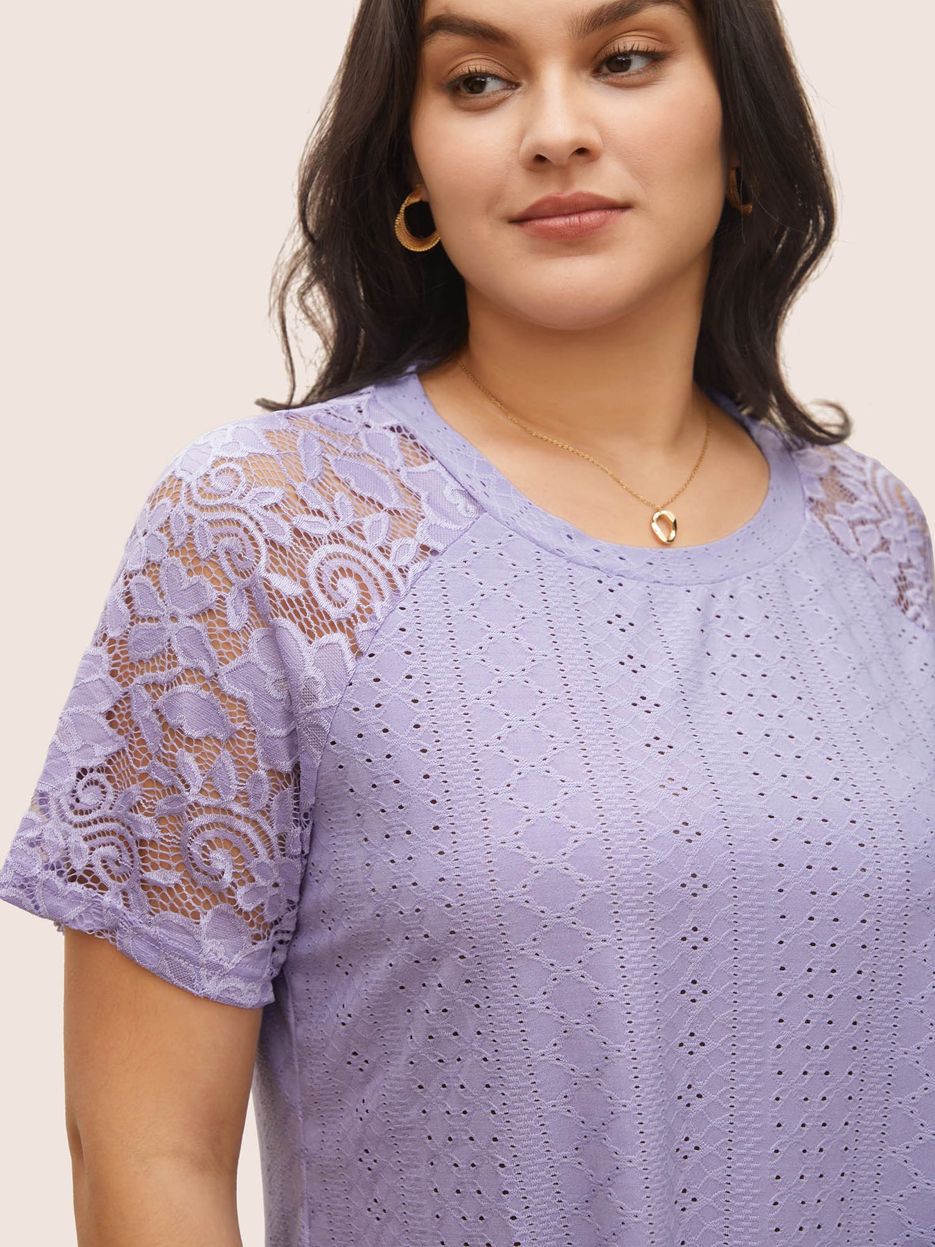 Plus Size T-shirts | Solid Broderie Anglaise Lace Raglan Sleeve T-shirt ...