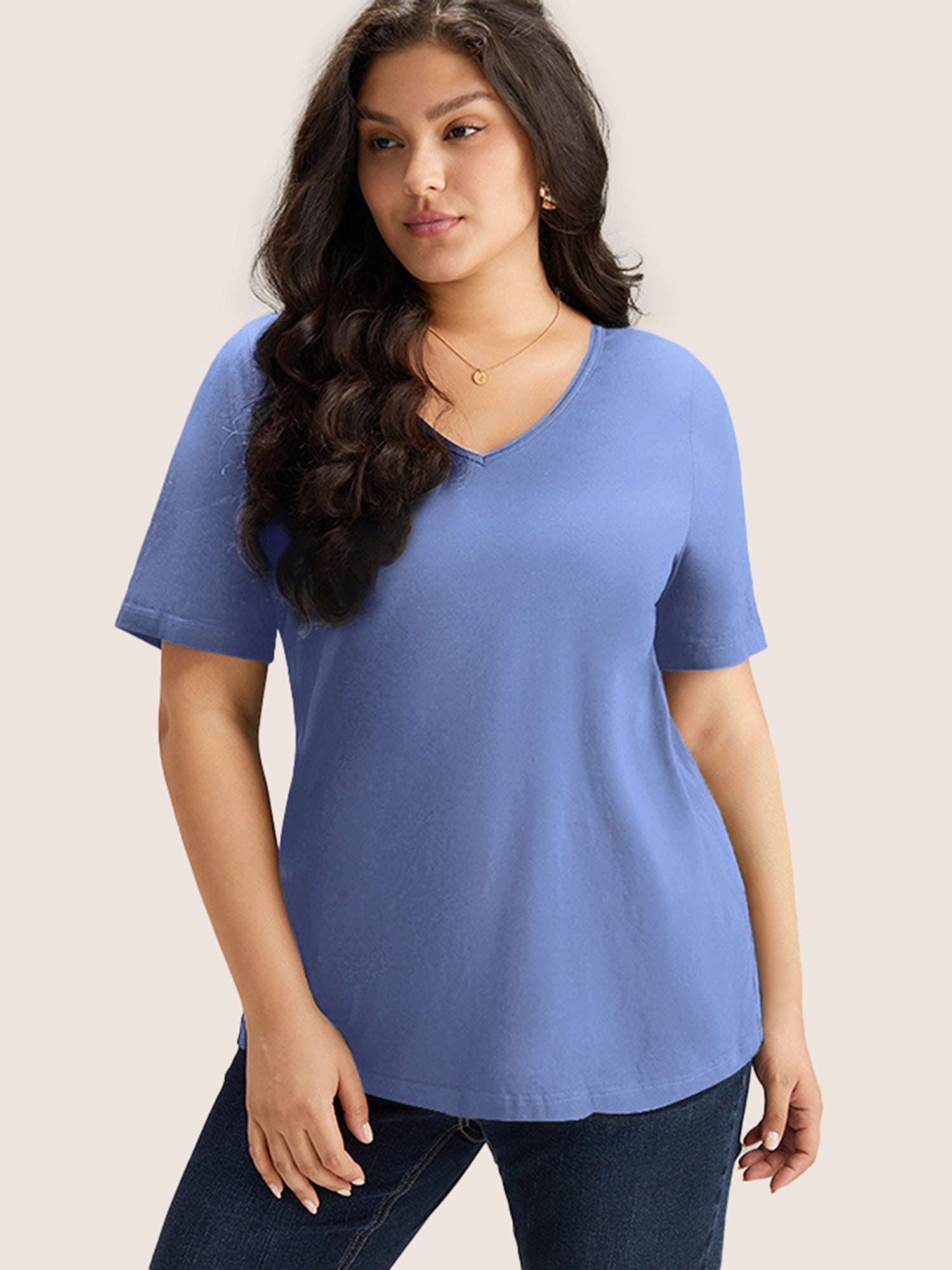 Cotton V Neck Plain Basic T-shirt – BloomChic