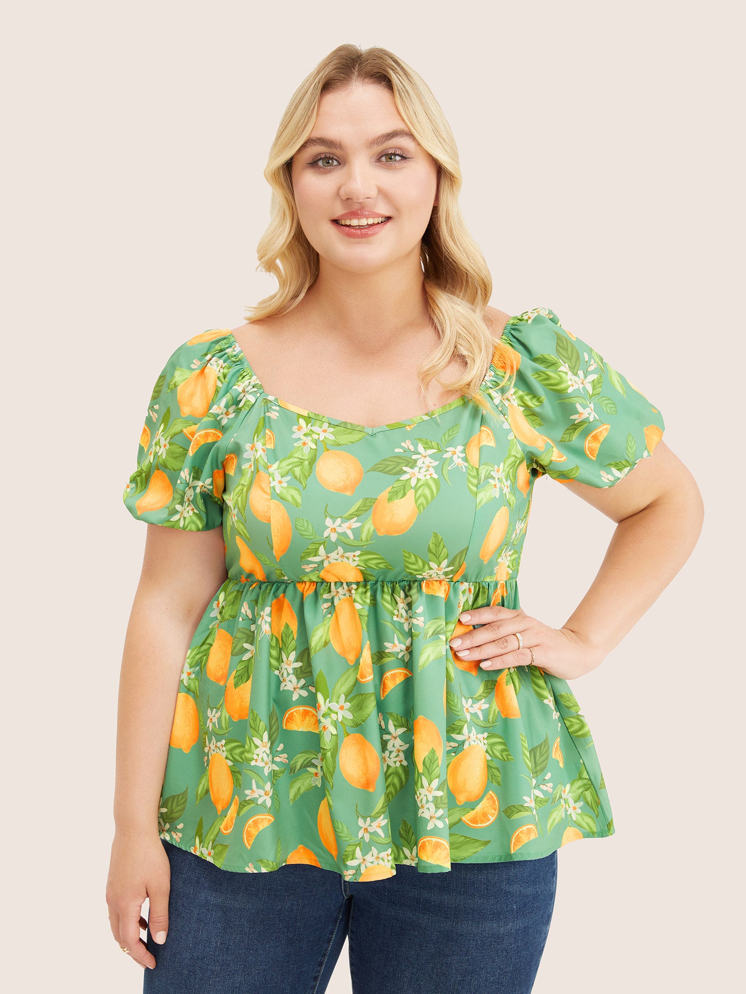 Orange Puff Sleeve Top main image 1