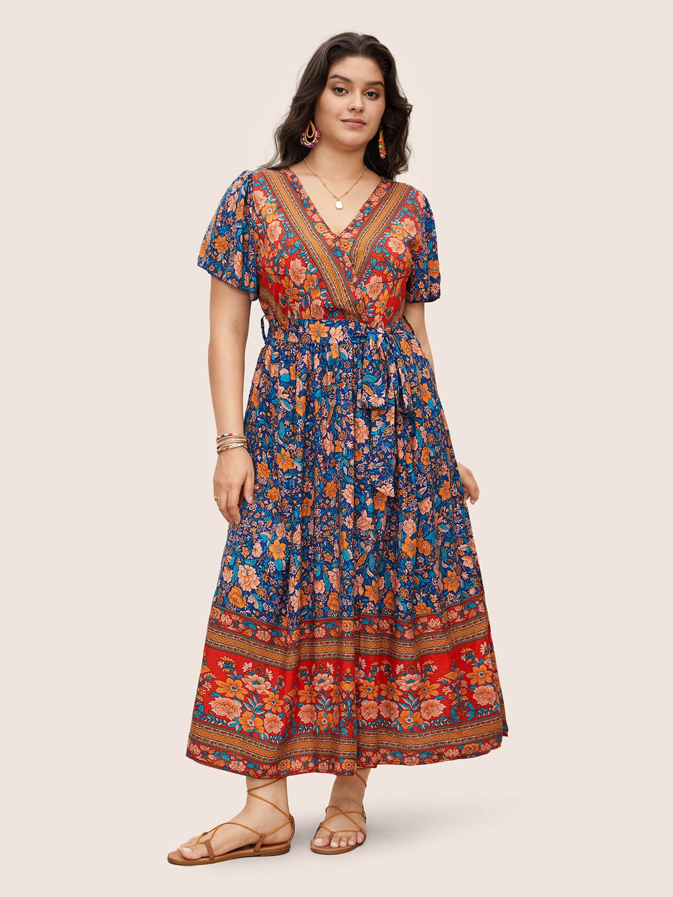 Bandana Surplice Neck Pocket Belted Flutter Hem Maxi Dress – BloomChic