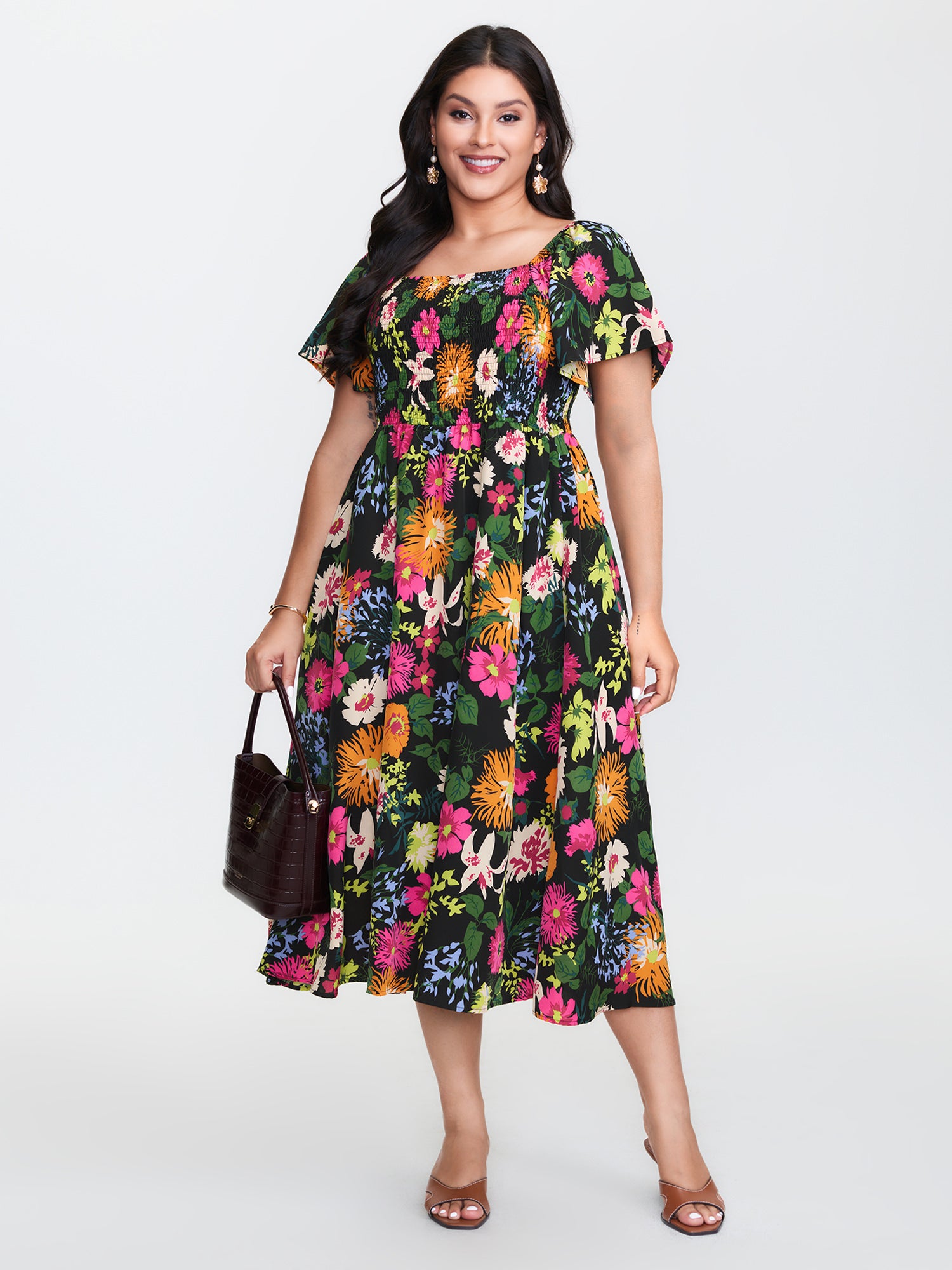arrange cotton floral embroidered plunge midi dress in buttermilk Ann Taylor LOFT Navy Floral Embroidered Long Sleeve Dress – SilkRoll main image 0