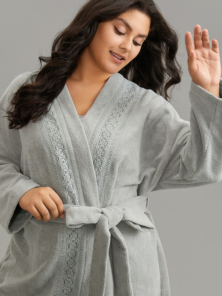 Shoulder Cover Robe Contrast Guipure Lace Belted Drop Shoulder Sleep Robe – BloomChic