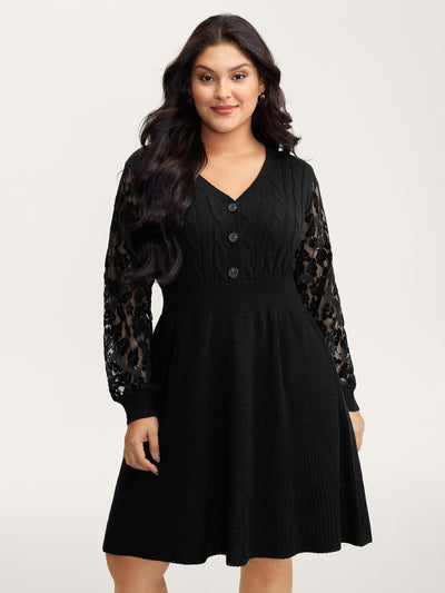 DouBCQ Women's Casual Pleated Dress With Pockets - Flowy Midi Length - Rayon/Spandex - X-Large Black