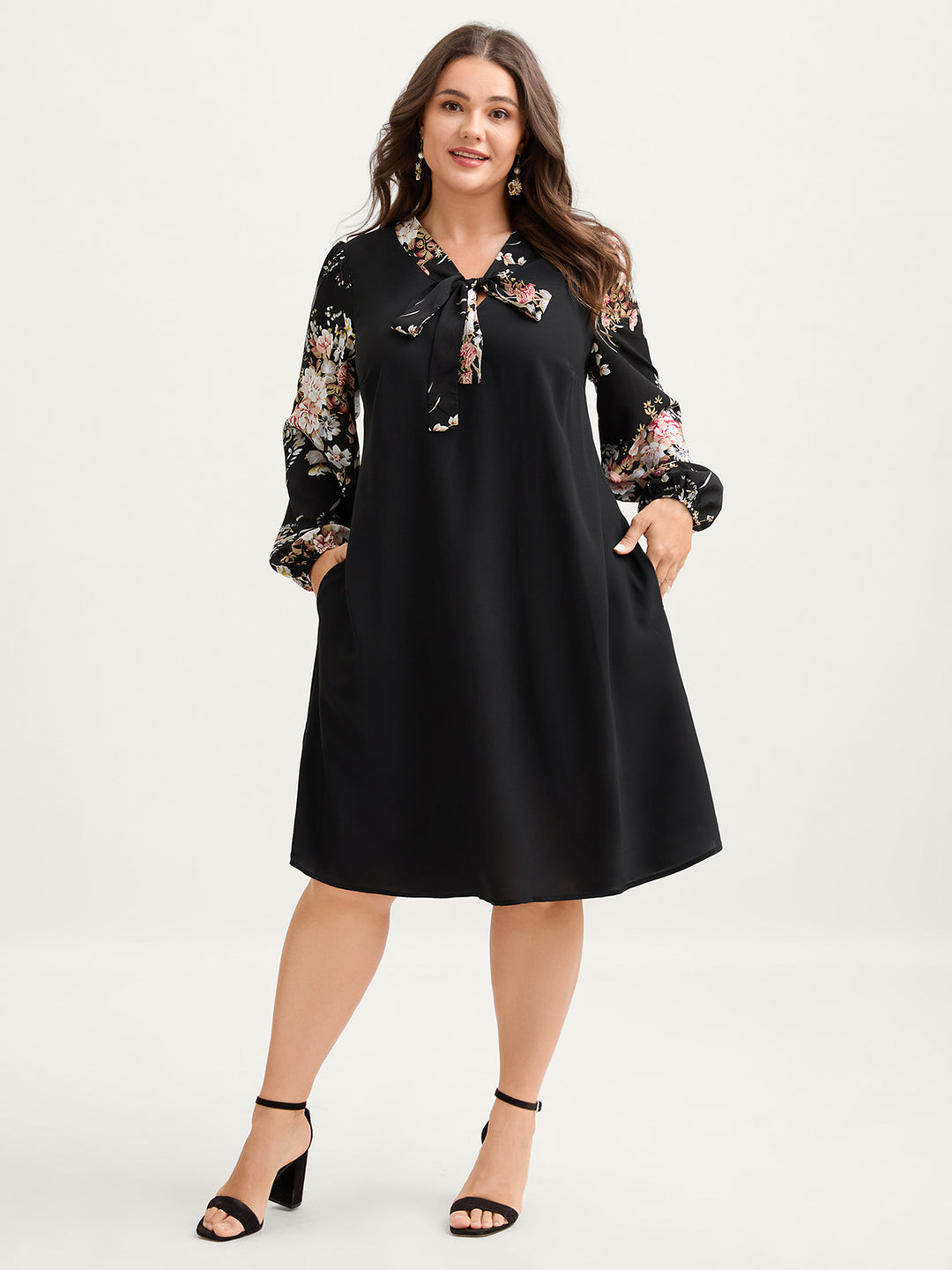 Floral Print Ribbon-Tie Neck Midi Dress  BloomChic