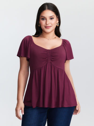 Tee-shirt à manches courtes à col V femme grande taille violet fonce | GEMO