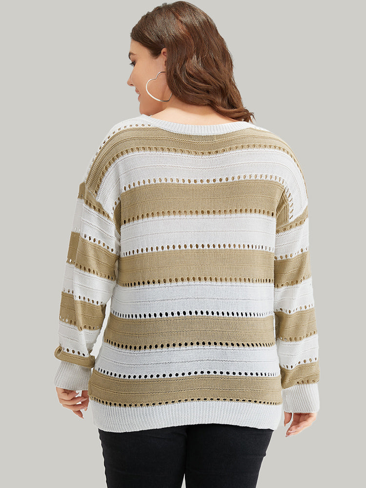 Colorblock Contrast Drop Shoulder Elastic Cuffs Pullover