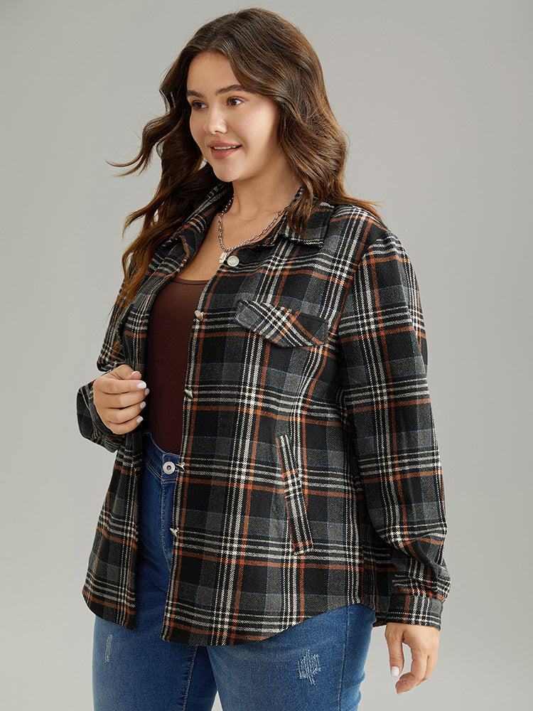 Plaid Button Fly Flap Pocket Shacket