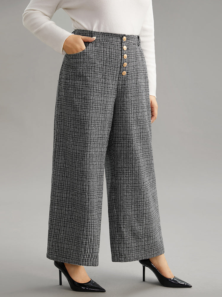 Gingham Textured Metal Detail Wide Leg Pants