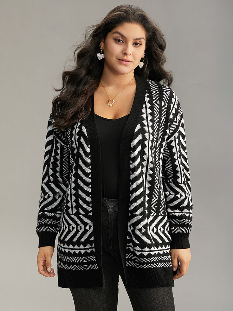 Bandana Print Open Front Loose Cardigan