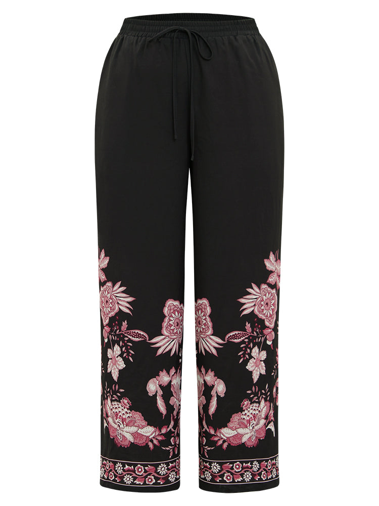 Boho Print Elastic Waist Woven Pants