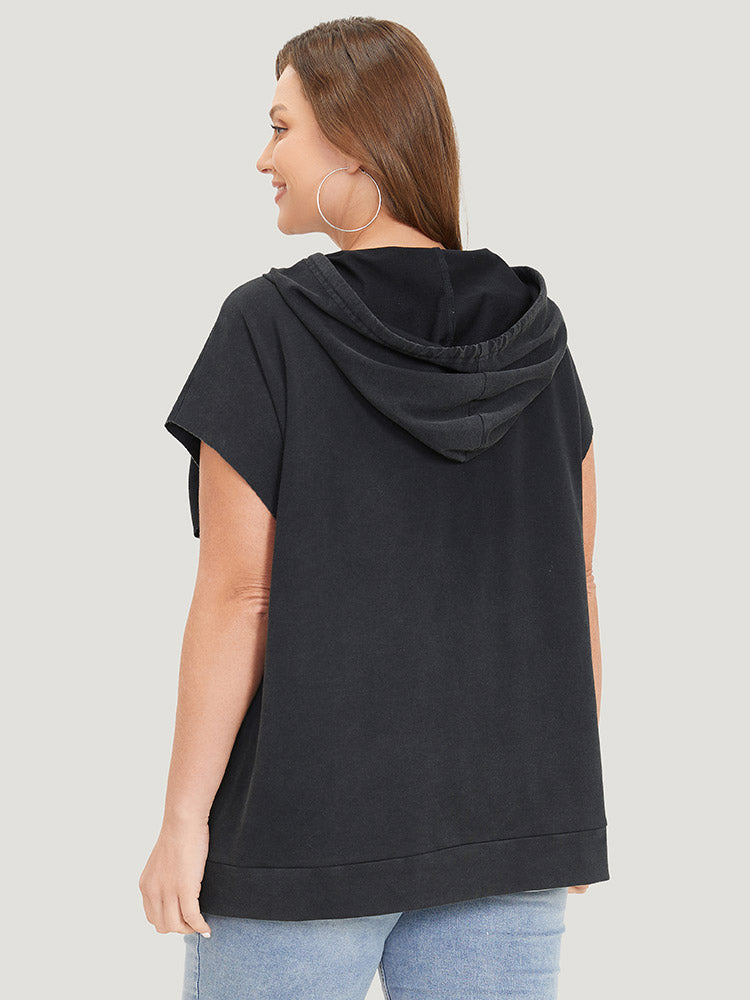 Hooded Ties Pocket Batwing Sleeve T-shirt