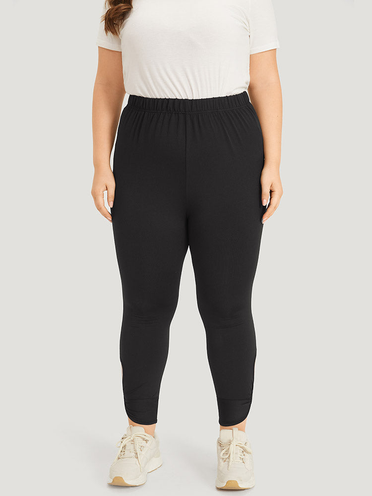 Solid Twist Front Elastic Waist Leggings