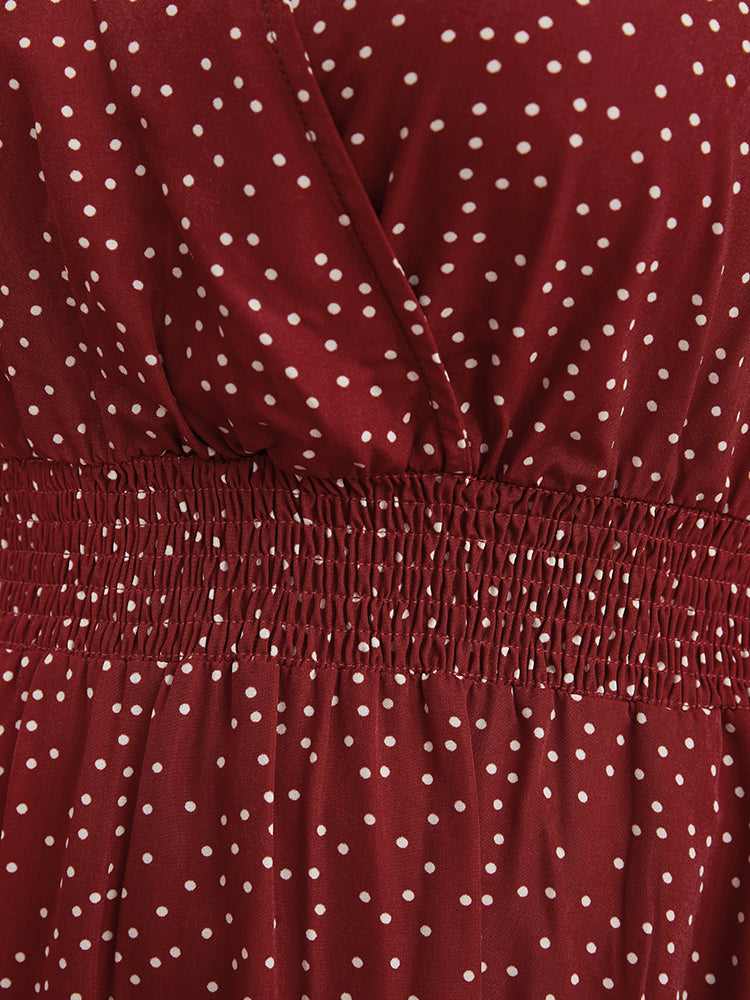 Polka Dot Wrap Lantern Sleeve Pocket Shirred Arc Hem Dress – BloomChic