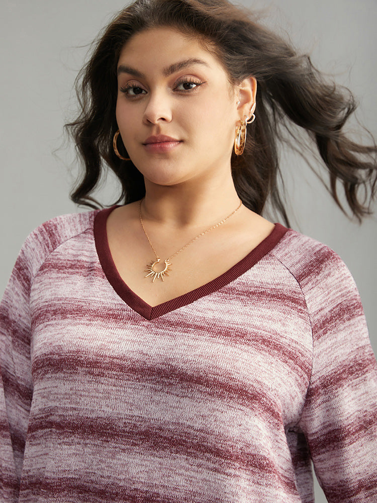 Striped Ombre Rib Knit Elastic Cuffs Sweatshirt