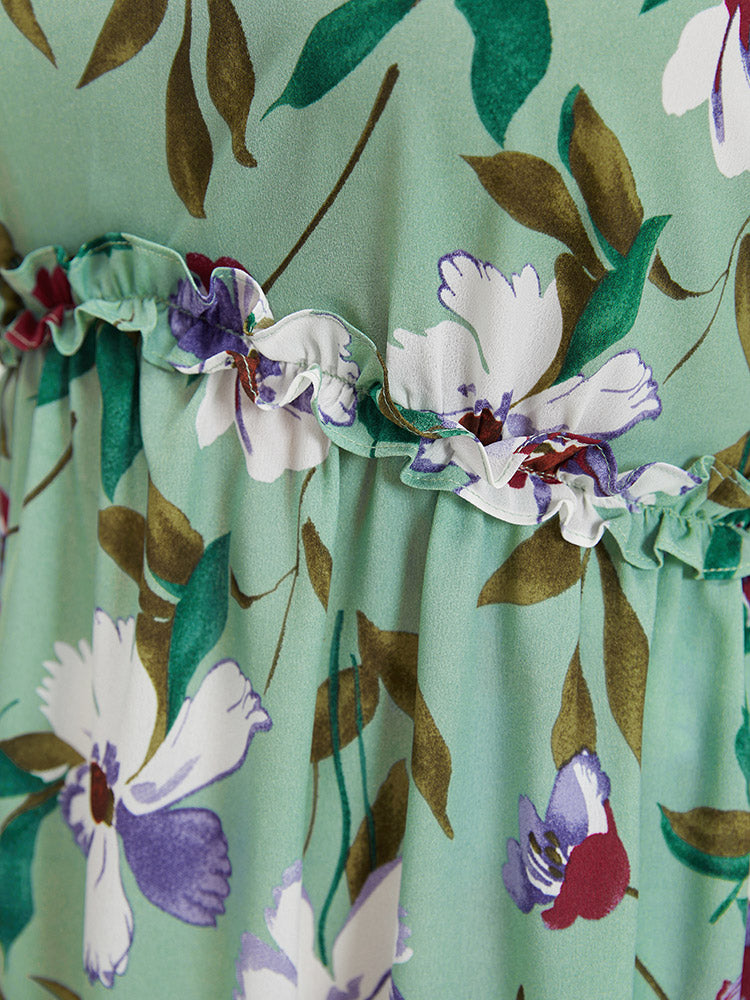 Floral Print Pocket Frill Trim Ruffle Layered Hem Dress – BloomChic