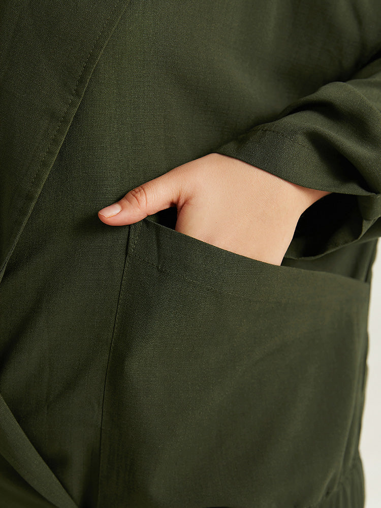 Lapel Collar Solid Gathered Tab Sleeve Jacket