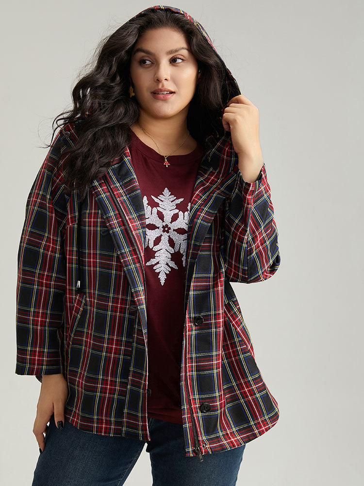 Plaid Slant Pocket Hooded Coat