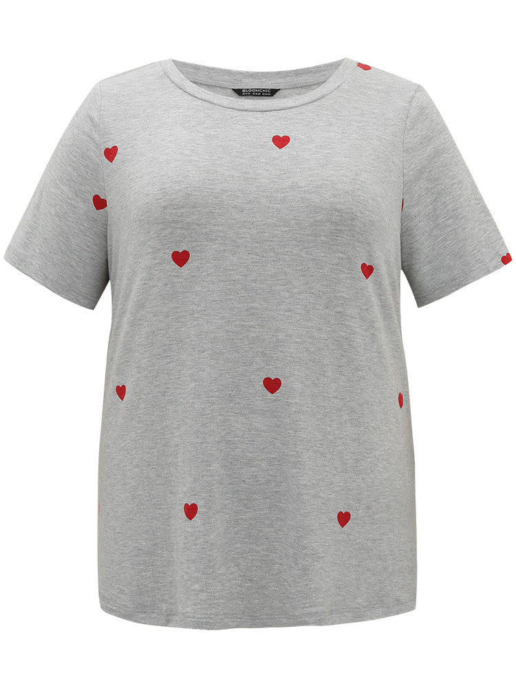 Heart Print Crew Neck T-shirt