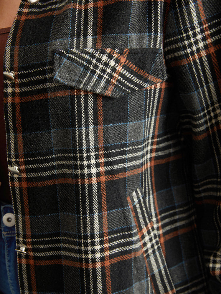 Plaid Button Fly Flap Pocket Shacket