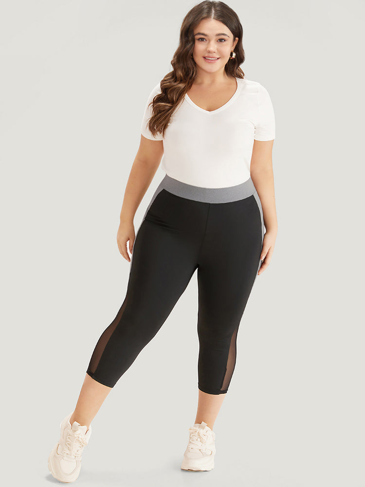 Contrast Patchwork Mesh Skinny High Rise Leggings