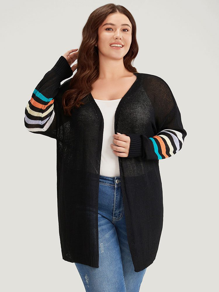 Rainbow Striped Open Front Drop Shoulder Cardigan