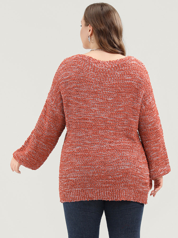 Solid Ping Pong Yarns Lantern Sleeve Round Neck Knit Top
