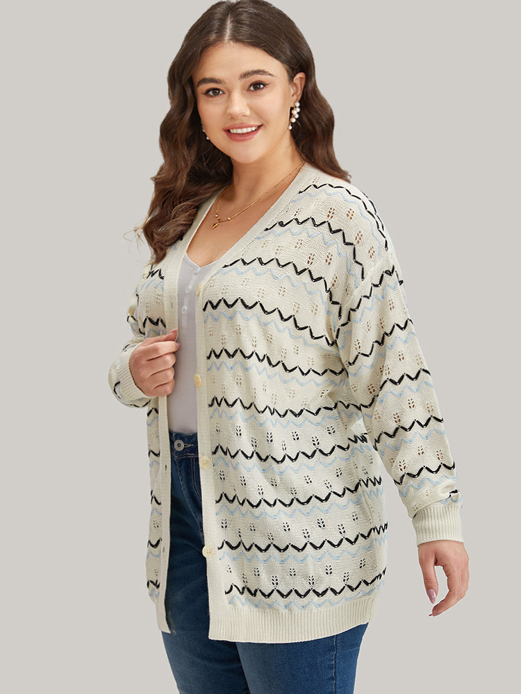UltraCool Wave Striped Eyelet Button Through Cardigan