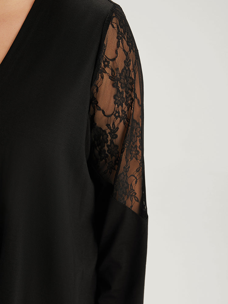 Supersoft Essentials Solid Crochet Lace Mesh Drape Open Front Coat