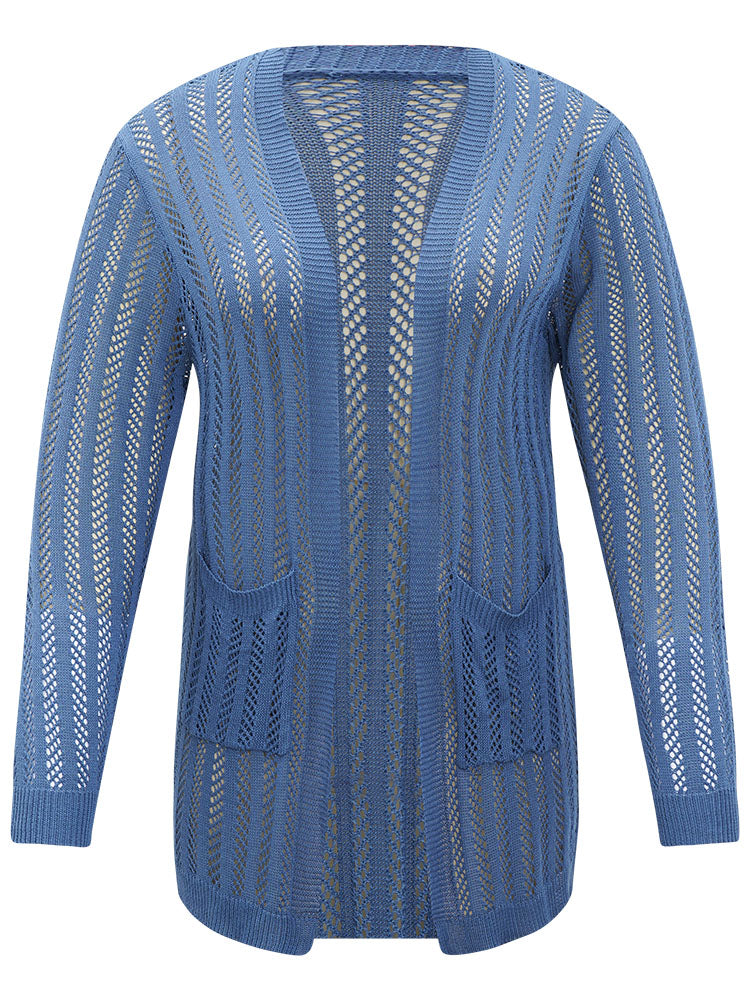 Geometric Eyelet Patched Pocket Elastic Cuffs Cardigan