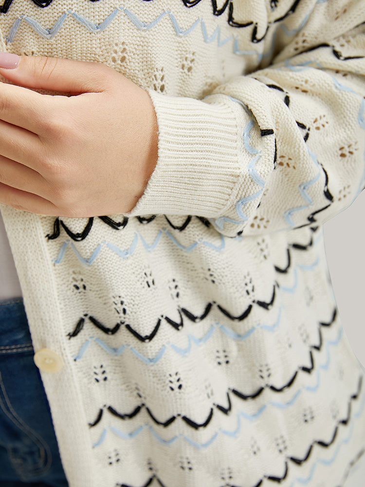 UltraCool Wave Striped Eyelet Button Through Cardigan
