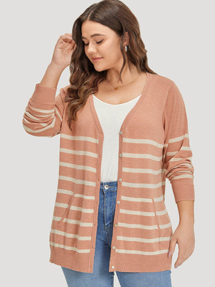 Supersoft Essentials Striped Pocket Button Through Cardigan