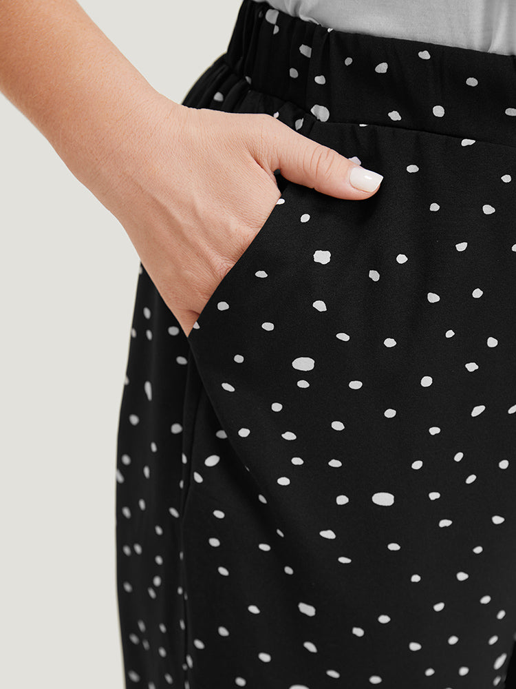 Polka Dot Drawstring Pocket Split Hem Pants