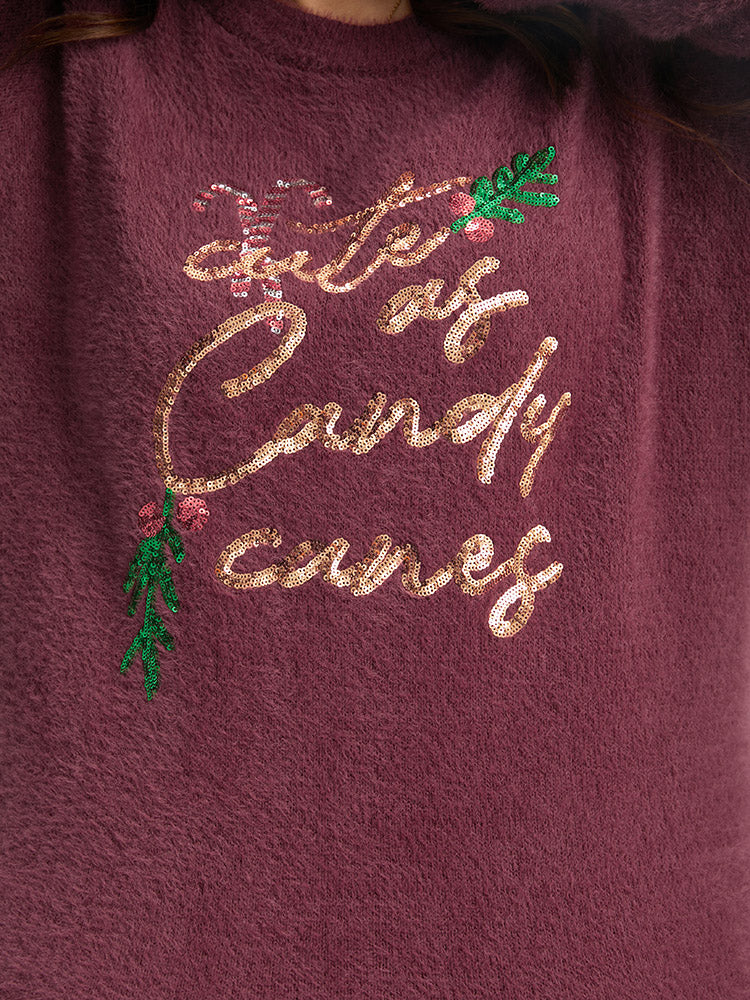 Christmas Sequin Embroidered Fluffy Pullover