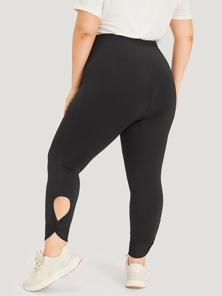 Solid Twist Front Elastic Waist Leggings