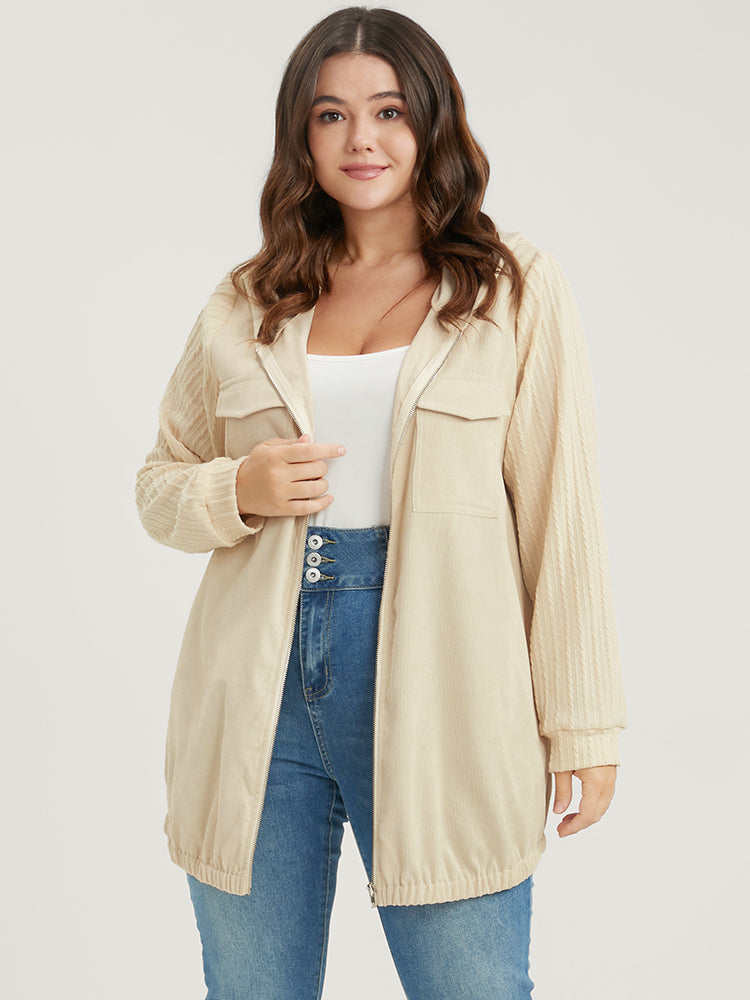 Solid Flap Pocket Zip Up Hooded Coat