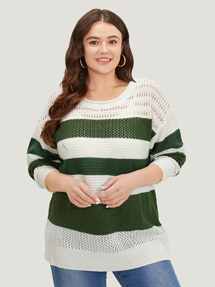 Two Tone Colorblock Patchwork Cut Out Pullover