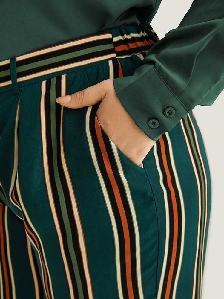 Striped Pocket Elastic Waist Woven Pants