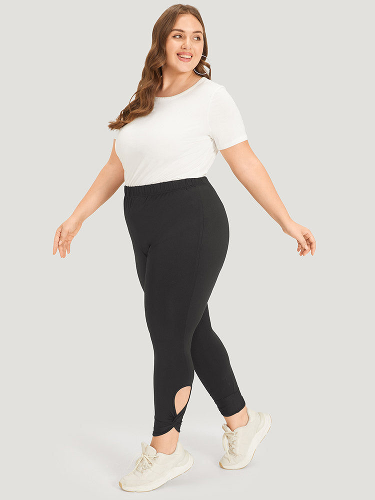 Solid Twist Front Elastic Waist Leggings