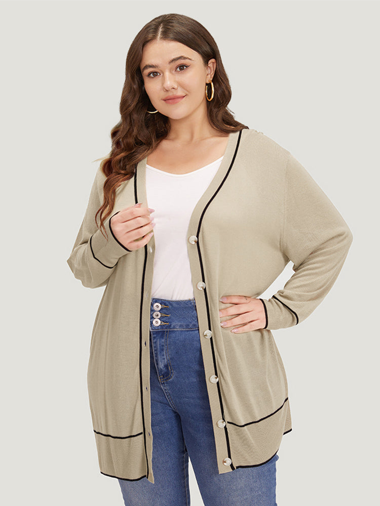 Supersoft Essentials Contrast Trim Button Through Elastic Cuffs Cardigan