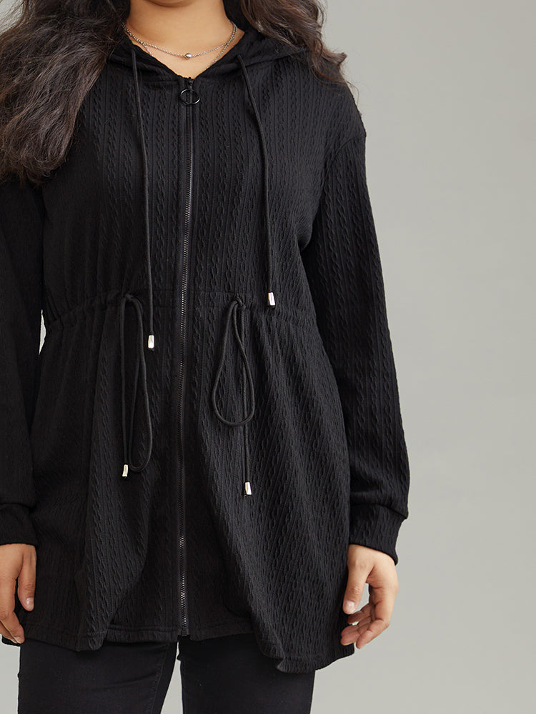 Plain Zipper Elastic Waist Drawstring Coat