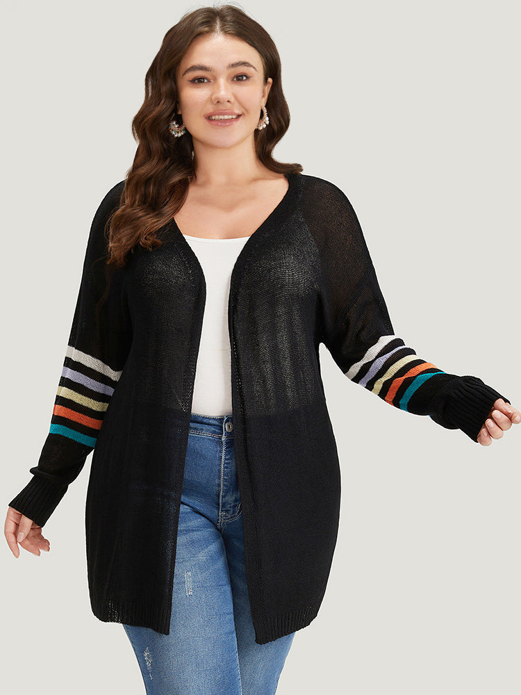 Rainbow Striped Open Front Drop Shoulder Cardigan