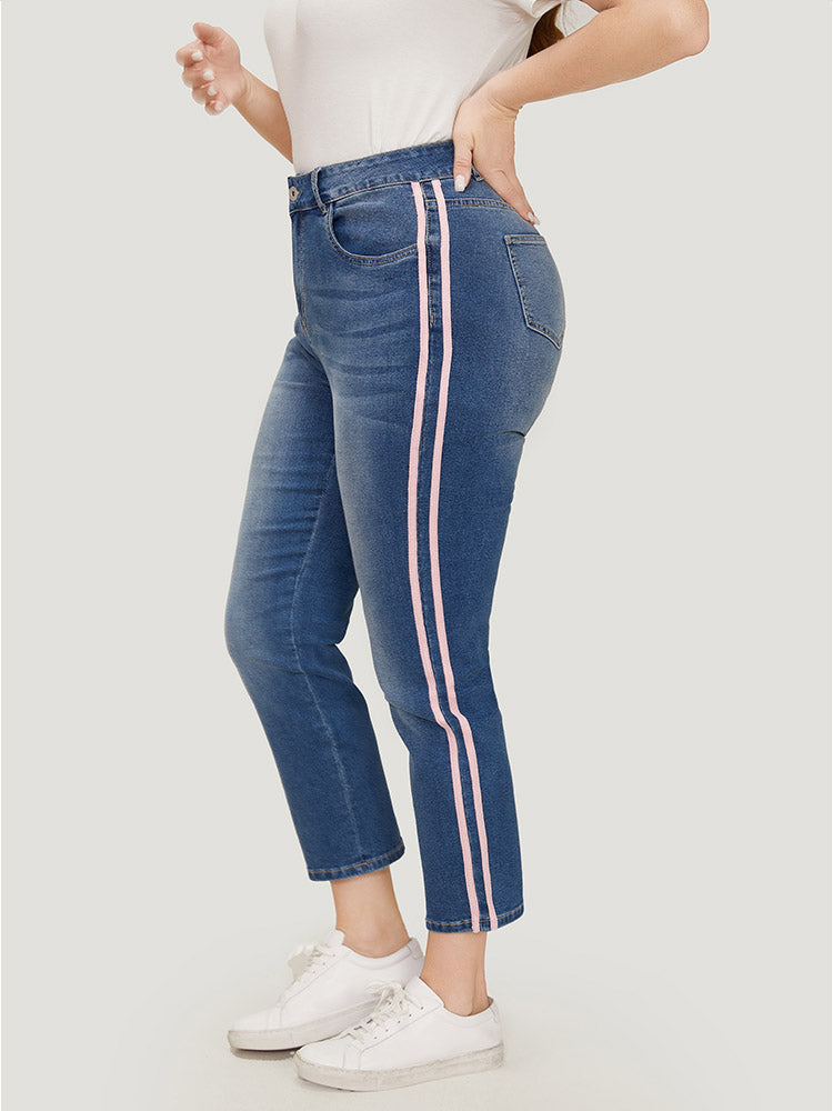 Very Stretchy Medium Wash Contrast Striped Jeans