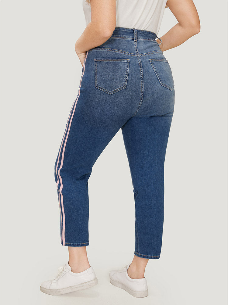 Very Stretchy Medium Wash Contrast Striped Jeans