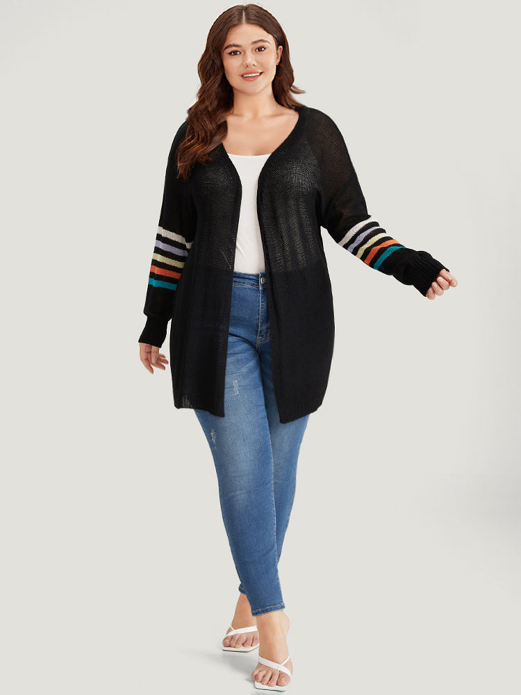 Rainbow Striped Open Front Drop Shoulder Cardigan