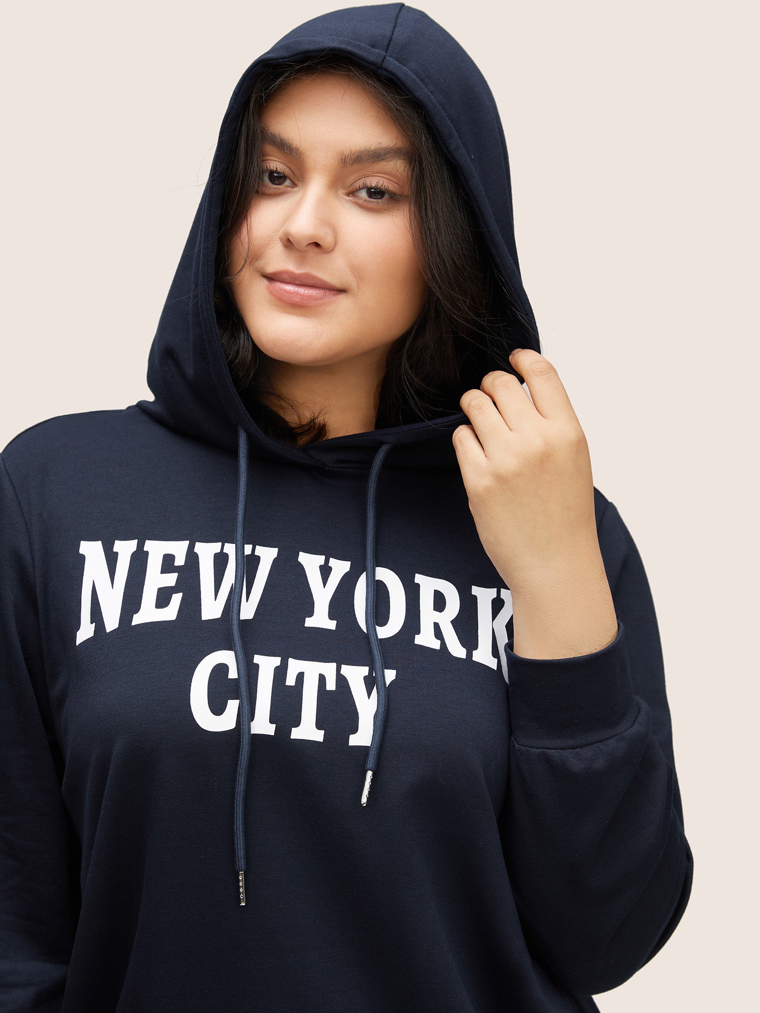 Plus Size Sweatshirts | Graphic Area Letter Hooded Sweatshirt | BloomChic