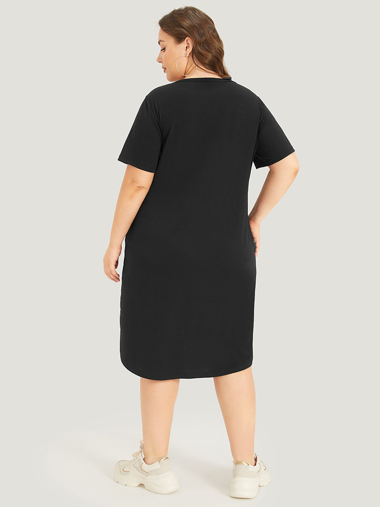 Graphic & Letter Print Pocket Cut Out Dress