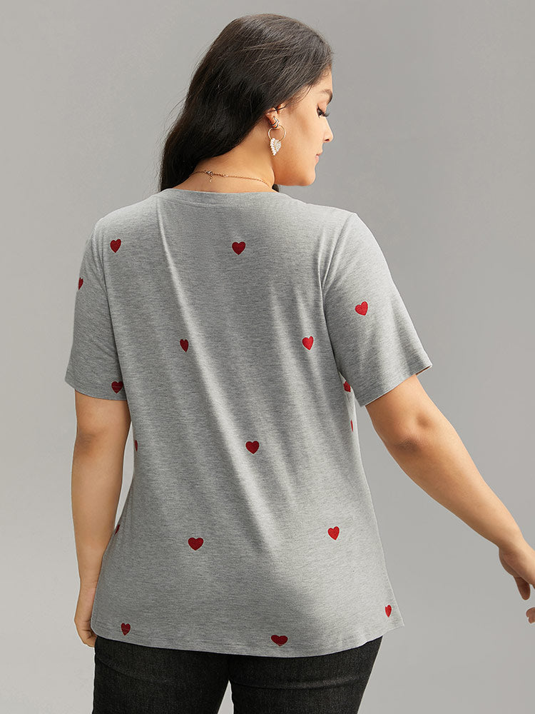 Heart Print Crew Neck T-shirt