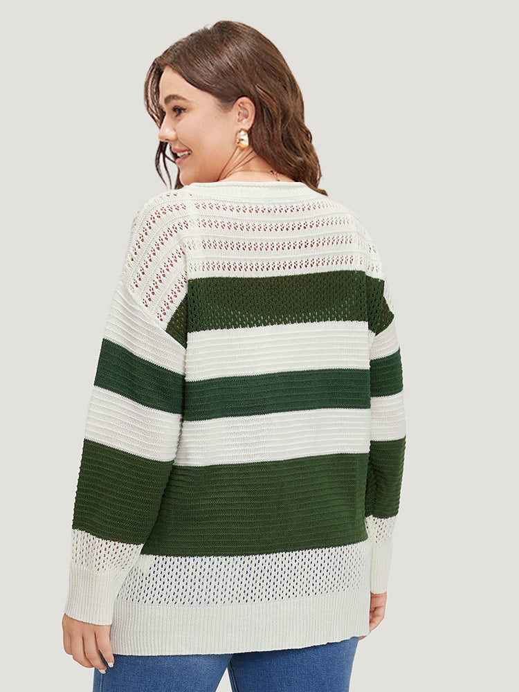Two Tone Colorblock Patchwork Cut Out Pullover