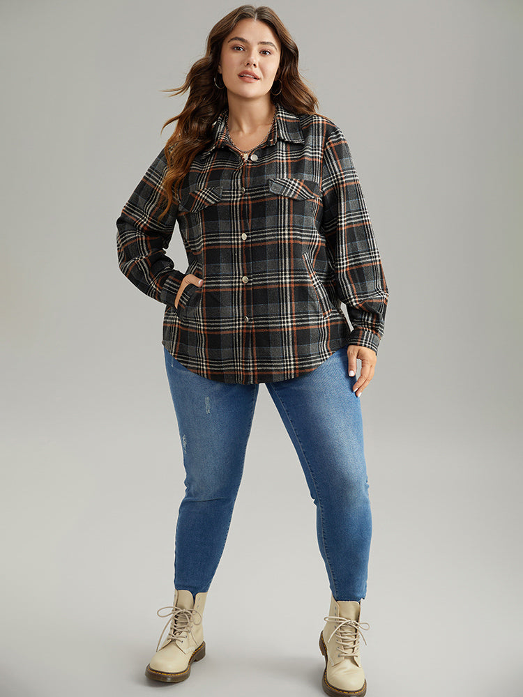 Plaid Button Fly Flap Pocket Shacket