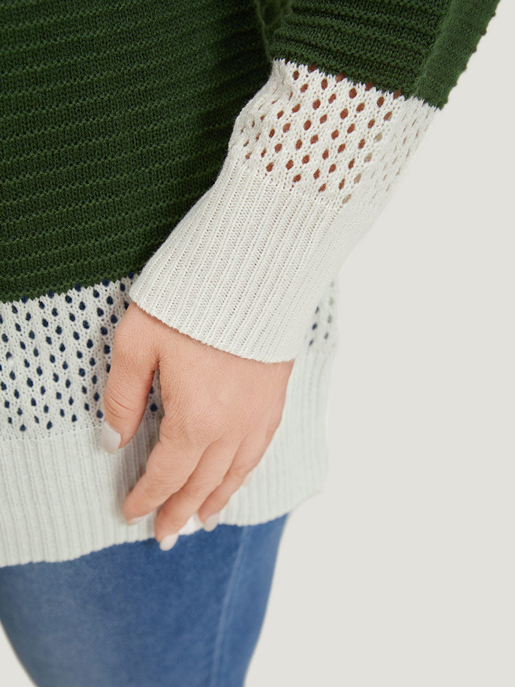 Two Tone Colorblock Patchwork Cut Out Pullover